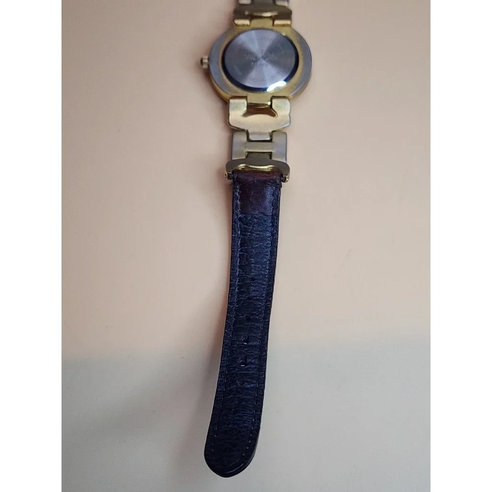 Vintage VISAGE Gold Tone & Brown Leather Watch New Battery FREE SHIPPING!!